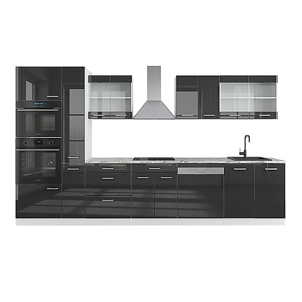 Vicco R-Line Küchenzeile Anthrazit Hochglanz/Weiß 350 cm mit HochschrankAP günstig online kaufen