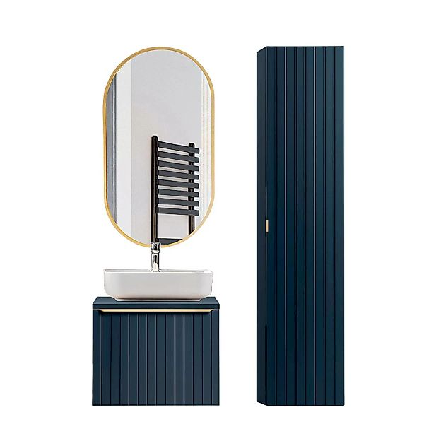 Badezimmer Set mit ovalem LED-Spiegel in Indigo Blau PUEBLA-56-BLUE, B/H/T günstig online kaufen