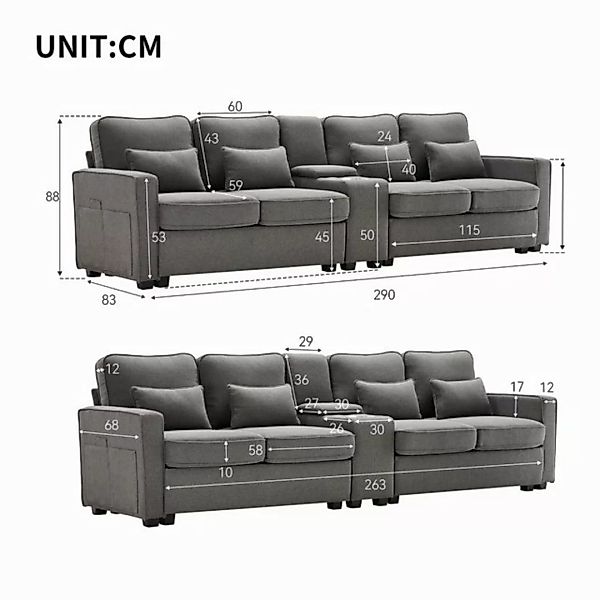 Ulife Sofa Multifunktionales 4-Sitzer-Leinensofa, 1 Teile, mit Relaxfunktio günstig online kaufen