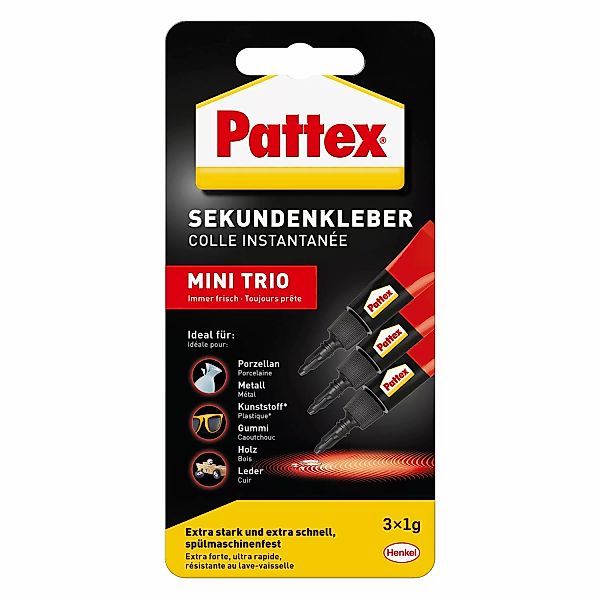 Pattex Flüssigkleber Sekundenkleber Flüssig Mini-Trio farblos 3x1g günstig online kaufen