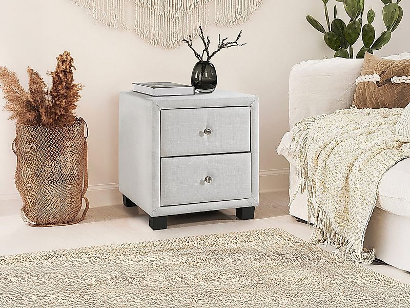 Nachttisch mit 2 Schubladen - Stoff - Elfenbein - PICHONIA günstig online kaufen