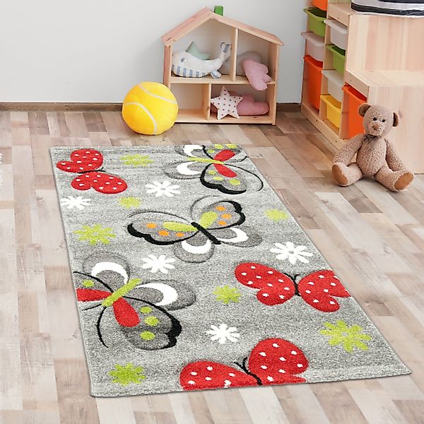 Carpetia Kinderteppich Bunter Kinderzimmerteppich mit Schmetterlingen günstig online kaufen