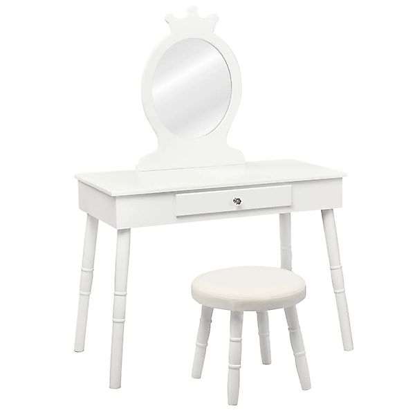 Costway 2 In 1 Kinder Schminktisch mit Spiegel & Hocker Weiß günstig online kaufen