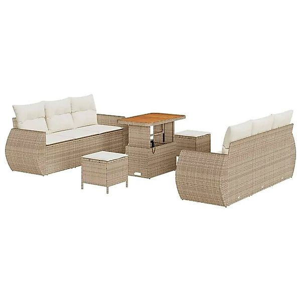vidaXL Gartensofa-set mit Kissen 9-Tlg Beige und Creme Poly-Rattan 3363781 günstig online kaufen