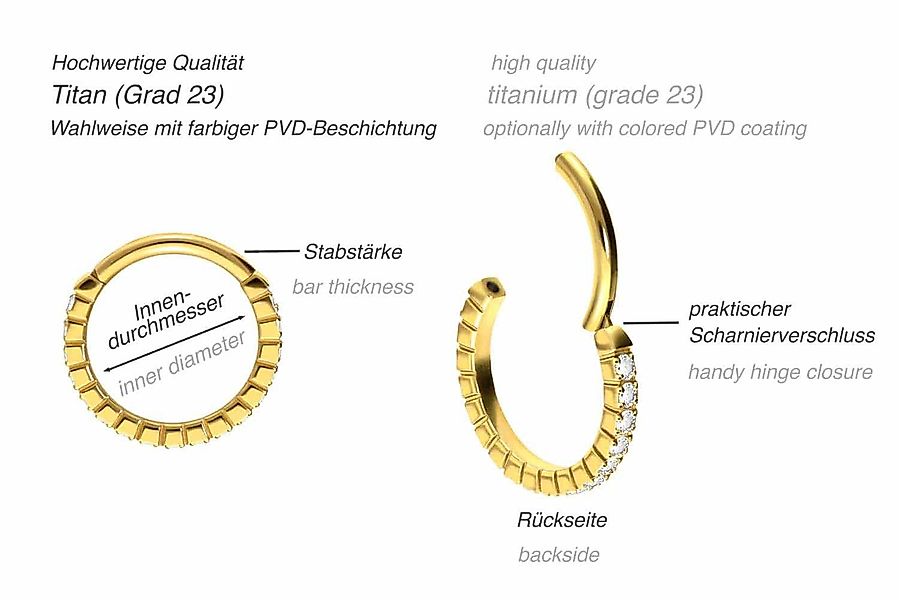 PIERCINGLINE Piercing-Set Titan Segmentring Clicker EINGEFASSTE günstig online kaufen