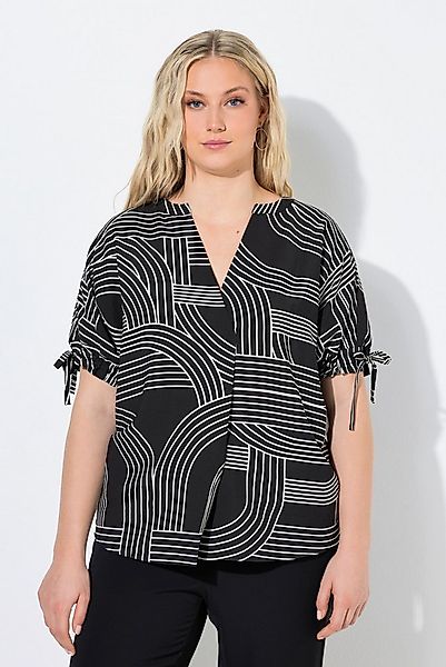 Ulla Popken Tunika Bluse grafischer Druck Zierfalten V-Ausschnitt günstig online kaufen