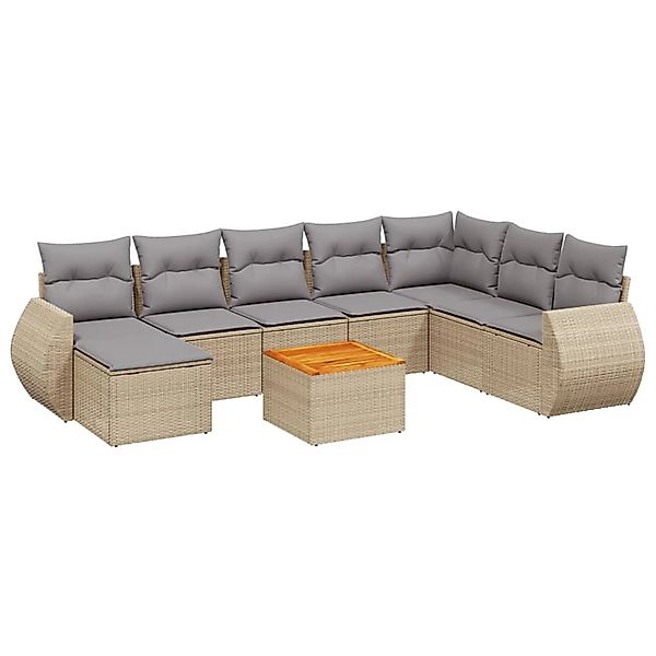 vidaXL 9-Tlg Garten-Sofagarnitur mit Kissen Beige Poly Rattan 3225142 günstig online kaufen