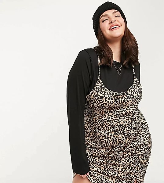 Wednesday's Girl Curve – Camisole-Minikleid im Lagenlook mit Leopardenmuste günstig online kaufen
