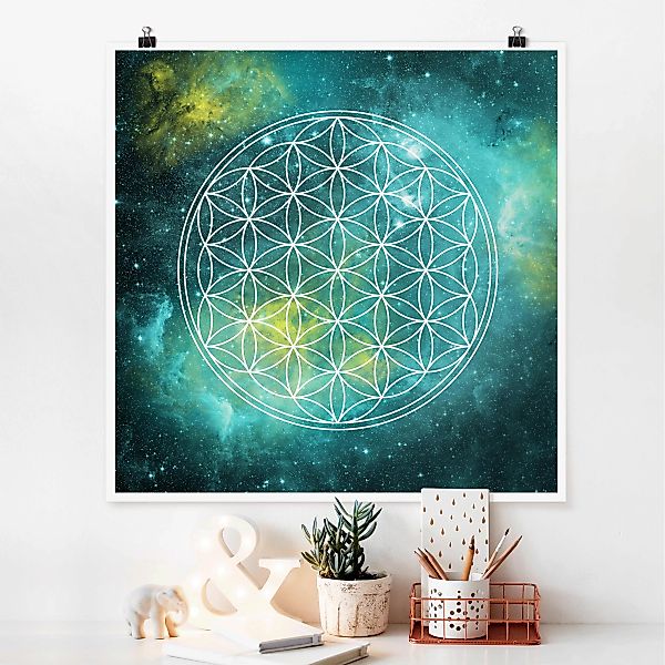 Poster Blumen - Quadrat Blume des Lebens im Licht der Sterne günstig online kaufen