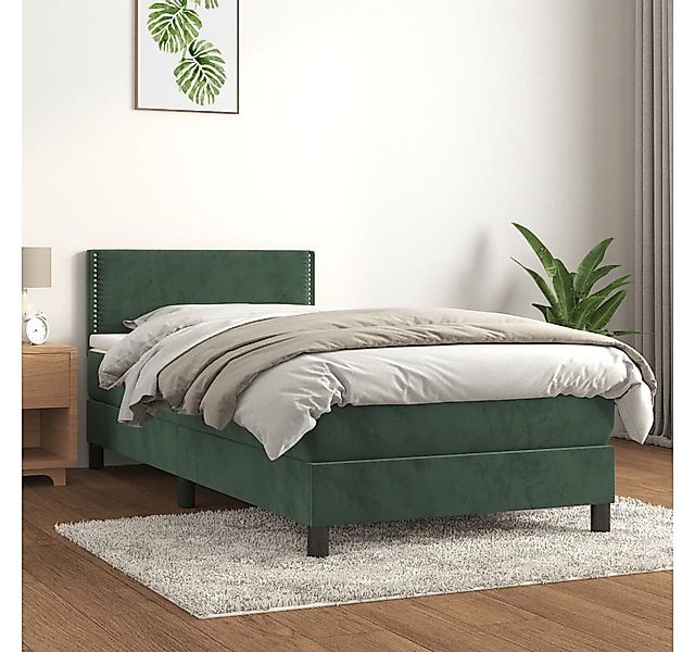 vidaXL Boxspringbett Boxspringbett mit Matratze Dunkelgrün 90x200 cm Samt B günstig online kaufen
