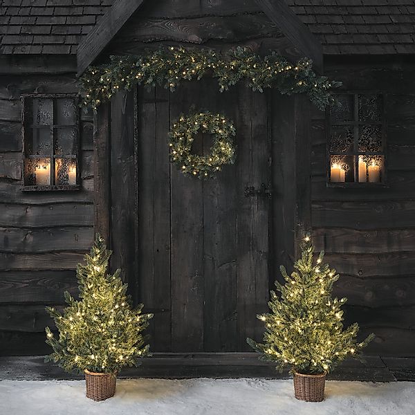 Weihnachtsdeko-Set Kranz, Girlande und Weihnachtsbäume Tannenzweige günstig online kaufen