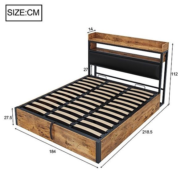Flieks Holzbett, Hydraulisches Stauraumbett Metallbett Doppelbett 180x200cm günstig online kaufen
