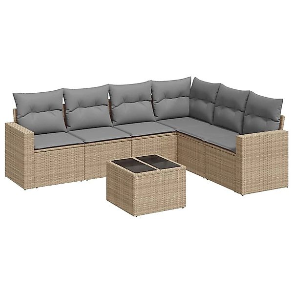 vidaXL 7-Tlg Garten-Sofagarnitur mit Kissen Beige Poly Rattan 3219009 günstig online kaufen