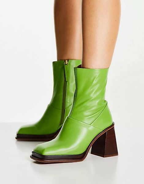 ASOS DESIGN – Rochelle – Hochwertige Plateau-Stiefel aus Leder in Grün mit günstig online kaufen