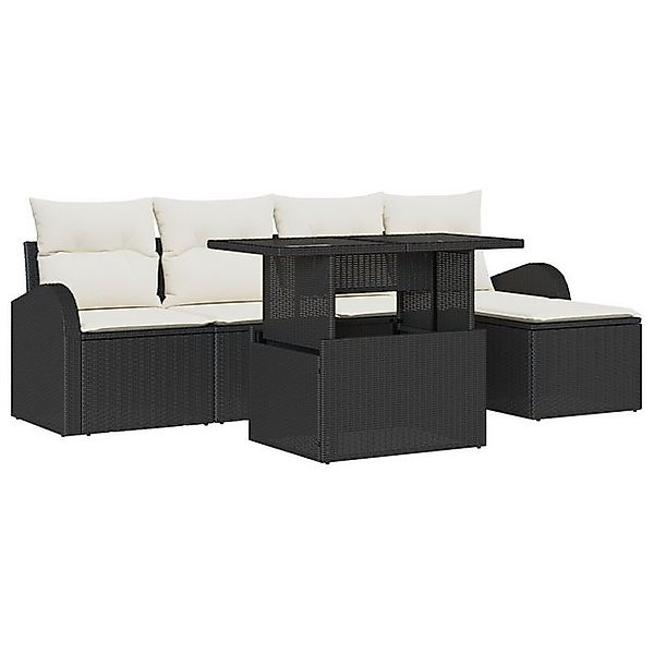vidaXL Loungesofa 6-teiliges Garten Sofa Set mit Kissen Schwarz Poly Rattan günstig online kaufen