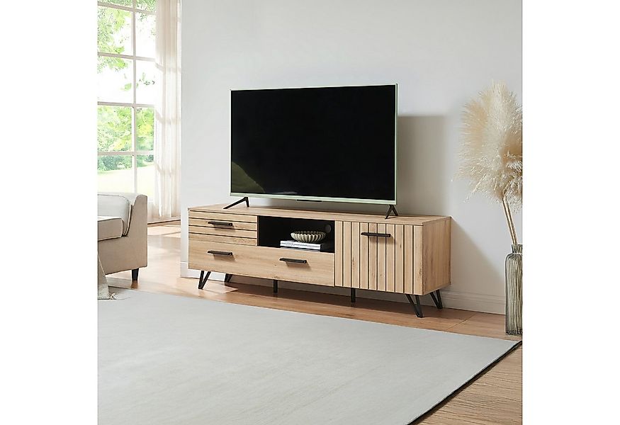 en.casa TV-Schrank »Noppen« mit Tür 150 x 38 x 49 cm Eicheoptik günstig online kaufen