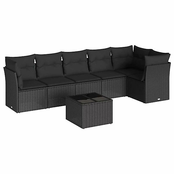 vidaXL 7-tlg Garten-Sofagarnitur mit Kissen Schwarz Poly Rattan Modell 40 günstig online kaufen