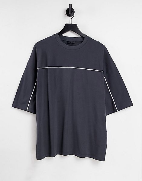 ASOS DESIGN – Oversize-Shirt aus Pikee in verwaschenem Schwarz mit halblang günstig online kaufen