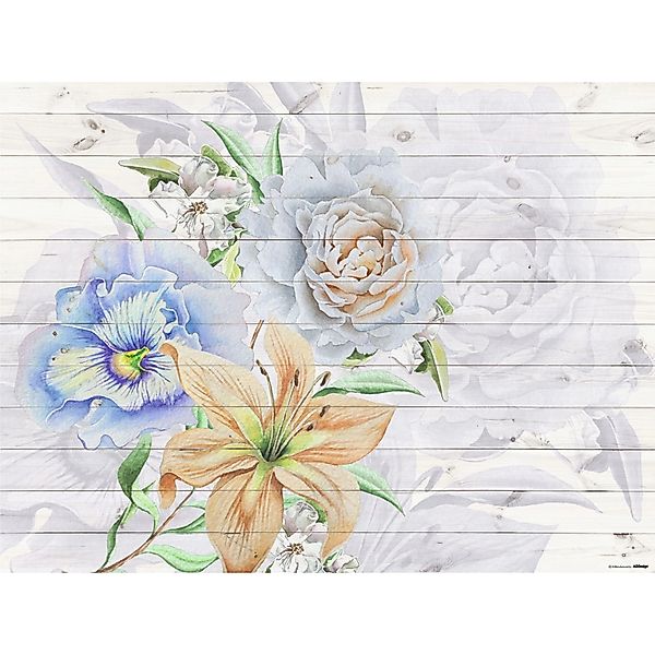 Sanders & Sanders Fototapete Blumen Weiß Blau und Orange 360 x 270 cm 60050 günstig online kaufen