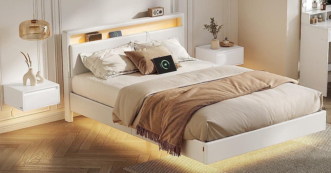 VASAGLE Polsterbett (140 x 200 cm, mit 2 Nachttische), schwebender visuelle günstig online kaufen