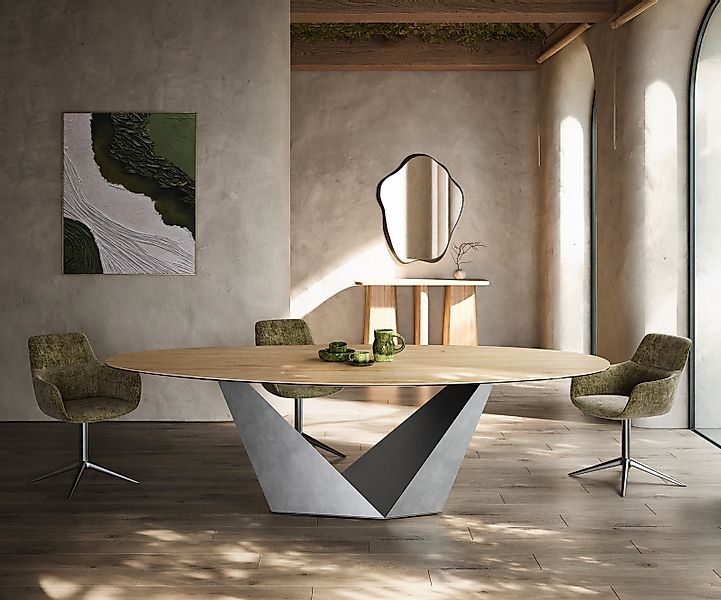 Esstisch Edge Oval 280x130 Keramik Laminam® Sabbia Eichefarbig Prisma Metal günstig online kaufen