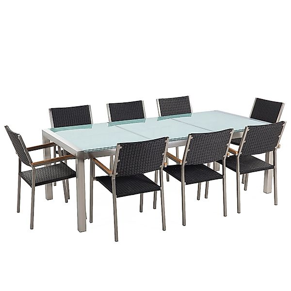 Beliani Gartentisch Set Schwarz Transparent Silber 100x220x88 günstig online kaufen