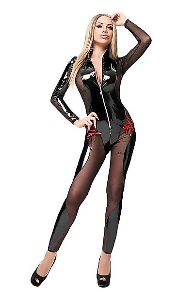 7Heaven Overall Schwarzes Damen Dessous Catsuit aus Netz und glänzendem Mat günstig online kaufen