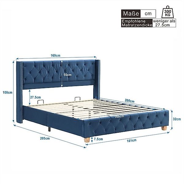 Fanttik Polsterbett 160x200cm, Doppelbett mit Lattenrost und Kopfteil Samt günstig online kaufen