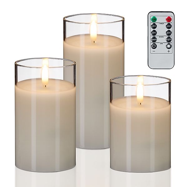 relaxdays LED-Kerze im Glas 3er Set, günstig online kaufen