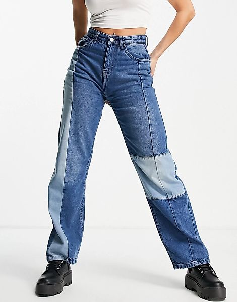 Urban Bliss – Jeans im Stil der 90er-Jahre in Blau mit Aufnähern günstig online kaufen