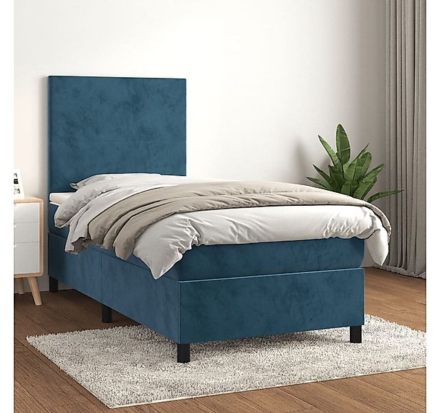 vidaXL Boxspringbett Boxspringbett mit Matratze Dunkelblau 90x200 cm Samt B günstig online kaufen