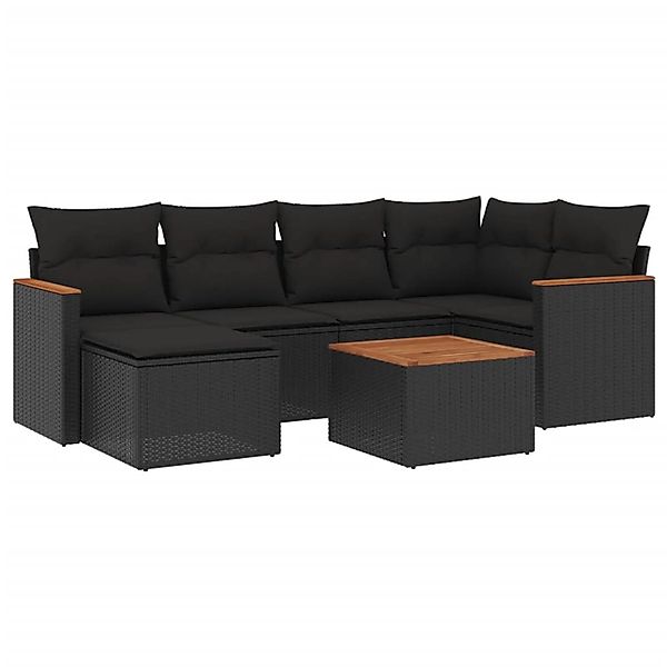vidaXL 7-Tlg Garten-Sofagarnitur mit Kissen Schwarz Poly Rattan 3226181 günstig online kaufen