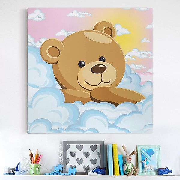 Leinwandbild Kinderzimmer - Quadrat Verträumter Teddy günstig online kaufen