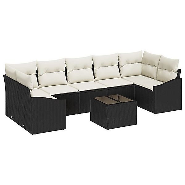 vidaXL Loungesofa 8-tlg. Garten-Sofagarnitur mit Kissen Schwarz Poly Rattan günstig online kaufen