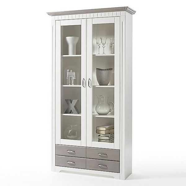 Empinio24 Vitrine Cordoba Breite 106 cm, Kiefer massiv weiss, im Landhausst günstig online kaufen