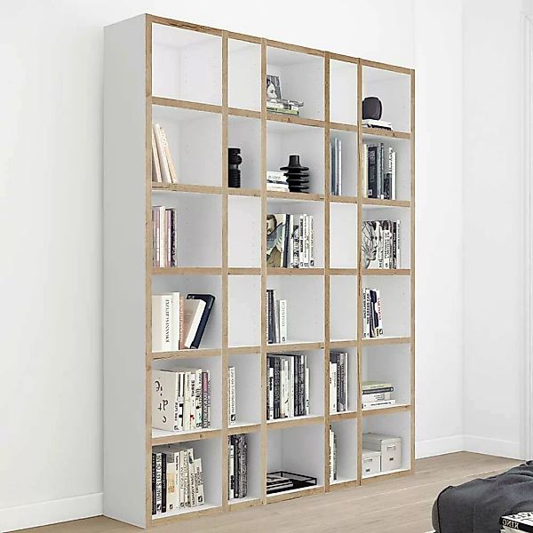 Bücherregalwand Made in Germany Weiß und Wildeichefarben günstig online kaufen