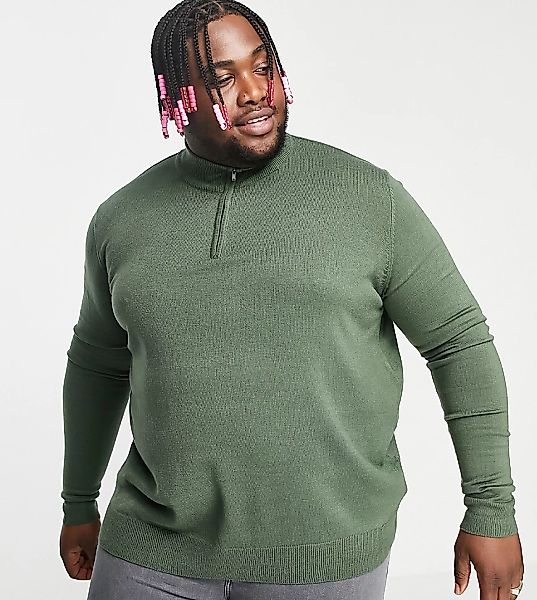 Threadbare Plus – Weicher Pullover in Thymiangrün mit Stehkragen und kurzem günstig online kaufen