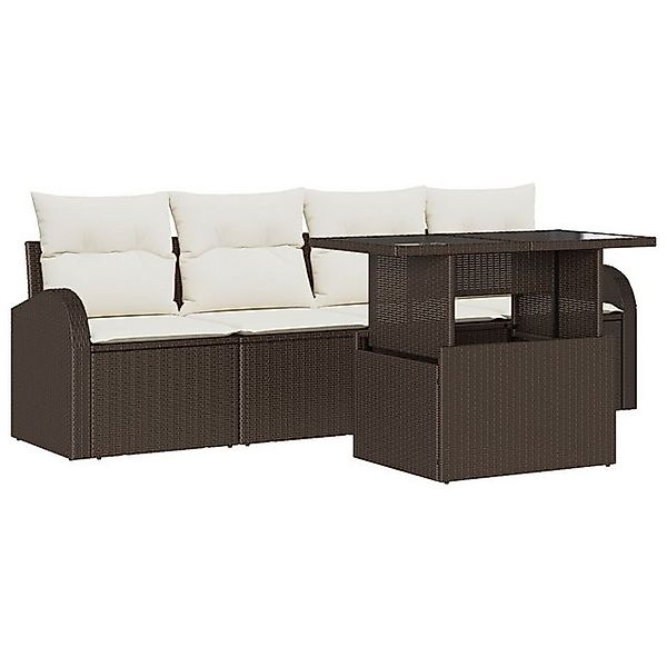 vidaXL Loungesofa 5-teiliges Garten-Sofa-Set mit Kissen Braun Poly-Rattan, günstig online kaufen