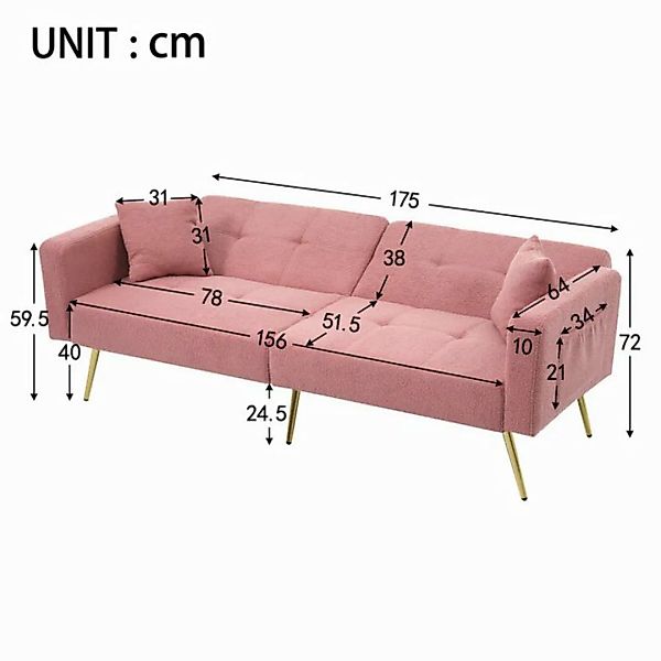 Ulife Schlafsofa mit Winkel, goldenen Beinen, Kissen und seitlichen Taschen günstig online kaufen