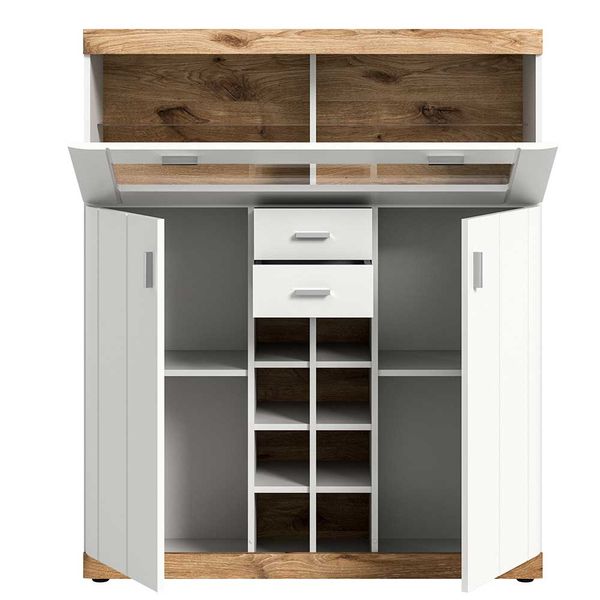 Barschrank mit Klappe in Weiß und Wildeichefarben 142 cm hoch günstig online kaufen