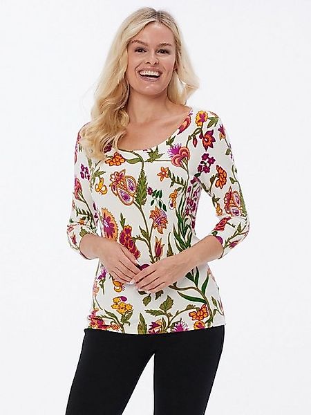 Christian Materne 3/4 Arm-Pullover Feinstrick-Pullover koerpernah mit Blume günstig online kaufen