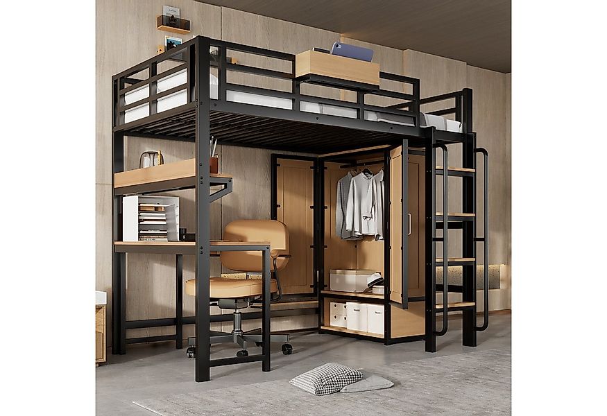 MODFU Kinderbett mit Doppeltür-Kleiderschrank, praktische Ablagen (Eisenbet günstig online kaufen