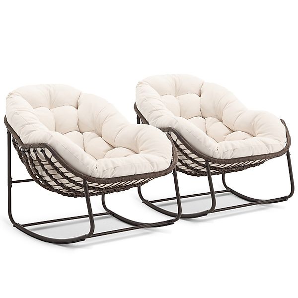 LVHOM Schaukelstuhl mit gepolstertem Kissen, Rattanstuhl mit Stahlrahmen, L günstig online kaufen