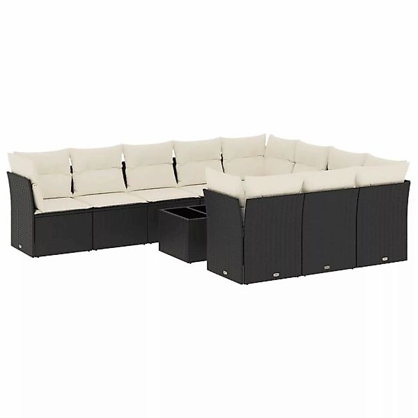 vidaXL 11-tlg Garten-Sofagarnitur mit Kissen Schwarz Poly Rattan Modell 69 günstig online kaufen