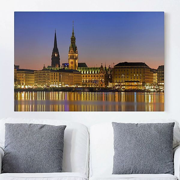 Leinwandbild Hamburg - Querformat Hamburger Panorama günstig online kaufen