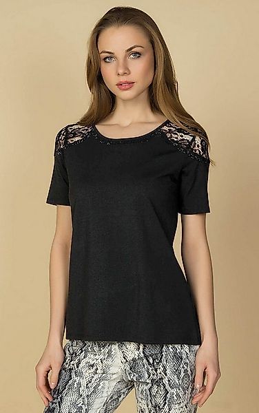 Passioni T-Shirt mit Spitzendetails an den Schultern und Rundhalsausschnitt günstig online kaufen
