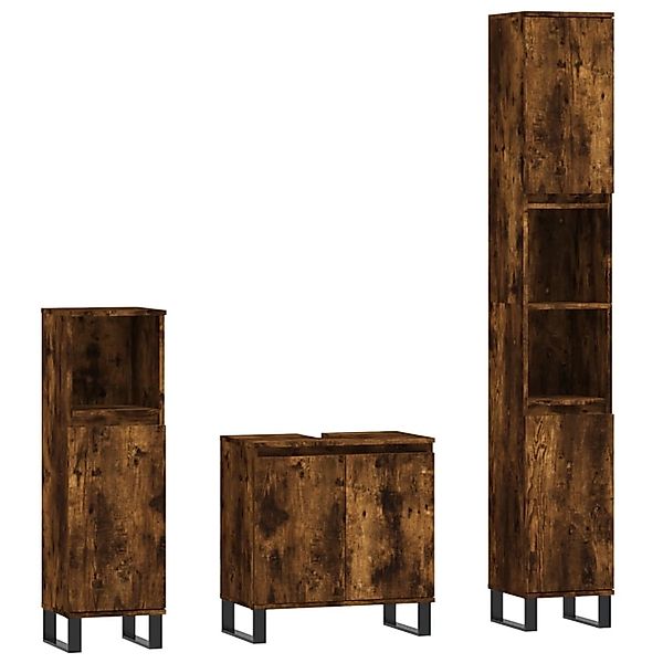 vidaXL 3-Tlg Badmöbel-Set Räuchereiche Holzwerkstoff 3187802 günstig online kaufen