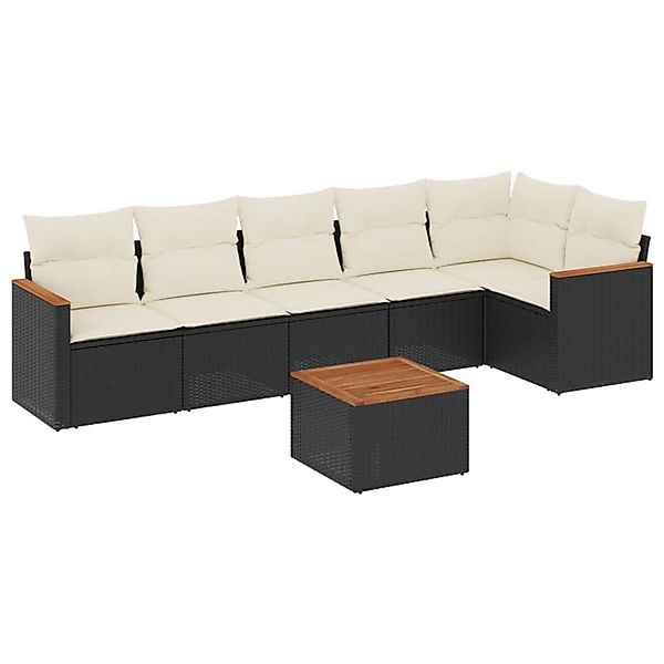 vidaXL 7-Tlg Garten-Sofagarnitur mit Kissen Schwarz Poly Rattan 3258395 günstig online kaufen