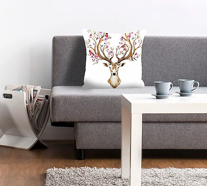 queence Dekokissen »Jim«, Kissenhülle,Hirsch mit Blumengeweih,Tiermotiv,Flo günstig online kaufen