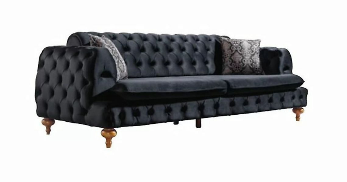 JVmoebel Sofa Luxus Schwarze Chesterfield Couch Dreisitzer Samt Textil Sofa günstig online kaufen